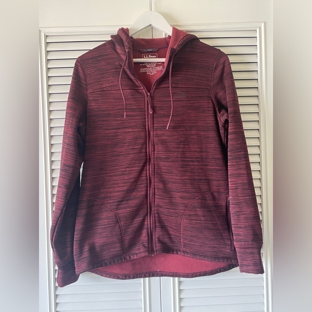 L.L. Bean Women’s Maroon Striped Hoodie Fleece Lined SZ M